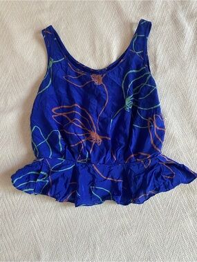 100% Silk Sariah Royal Blue Floral Peplum Tank size 0